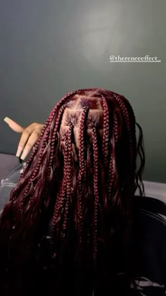 #braids #darkred Big Knotless Box Braids Burgundy, Black And Burgundy Knotless Braids, Burgundy Box Braids With Curly Ends, Dark Red Boho Knotless Braids, Small Long Braids, Small Burgundy Knotless Box Braids, 99j Knotless Braids, Dark Red Knotless Braids, Burgundy Hair Braids