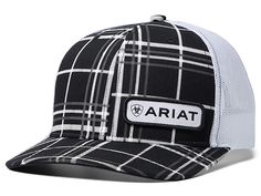 Ariat R112 Plaid with Offset Patch Snapback - Caps : Black : Breathable and comfortable, the Ariat R112 Plaid with Offset Patch Snapback cap offers a stylish and sporty look. Button on the top. Six-panel construction with four mesh panels. Plaid design on the front and visor. Snapback closure. Branding patch on the front. Shell 1: 100% cotton, Shell 2: 100% polyester. Spot clean. Imported. Measurements: Circumference: 25 in Brim: 3 in Fitted Six-panel Trucker Hat For Sports, Fitted Six-panel Baseball Cap For Sports, Fitted Casual Baseball Cap For Sports, Casual Fitted Baseball Cap For Sports, Fitted Casual Snapback Hat For Sports, Fitted Flat Bill Trucker Hat For Sports, Trucker Hat Black, Snapback Caps, Suede Fringe Jacket