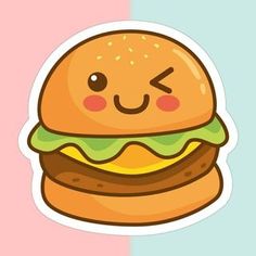 a hamburger sticker on a pink and blue background