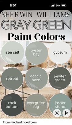 the color scheme for gray and green paint colors is shown in this graphic style, which includes