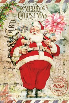 a christmas card with santa claus holding a candy cane