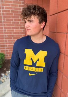 Nike Wolverines Dri-FIT Hockey Long Sleeve T Shirt Michigan Wolverines, Mens Navy, Dri Fit, Long Sleeve T Shirt, Hockey, Michigan, Long Sleeve Tshirt, Graphic Sweatshirt, Navy Blue