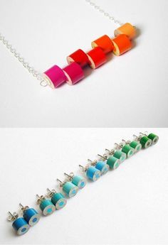 three different necklaces with colored beads on them