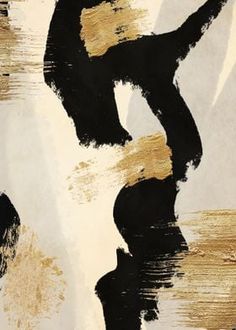 an abstract painting with gold and black colors