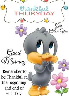 a greeting card with a cartoon bird holding a flower in it's hand and the words, good morning