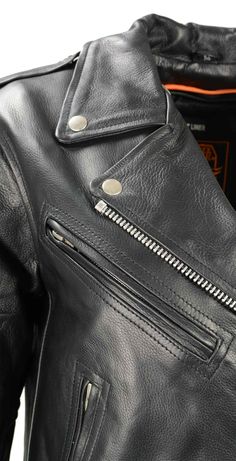 Milwaukee Leather LKL2700 Women's Classic Black Premium Leather Motorcycle Vintage Jacket with Side LacesOutside Features Made of Premium Milled Cowhide 1.2-1.3mm Thick Leather Asymmetrical Front Zipper Closure Classic Snap Down Lapel Collar (Full Closure with Hidden Snap Buttons To Keep Wind Out when Fully Zipped) Built-In Half Adjustable Belt 2 Outside Hand Pockets with Zipper Closure 1 Outside Chest Pocket with Zipper Closure 1 Outside Coin Pocket with Snap Button Flap Closure Zipper Cuffs wi Biker Shirts Women, Spiked Leather Jacket, Motorcycle Leather Vest, Racer Jackets, Mens Riding Boots, Women Leather Vest, Motorcycle Vintage, Rider Jacket, Leather Jacket Men Style