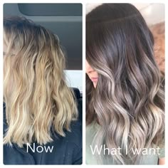 What color of hair dye do I need to achieve the reverse balayage on the right? Would I need to further process some blonde ends or just tone? Hair is quite yellow and cant stand it. Left photo was a post purple shampoo wash. Looking to do at home to save the bank. #hair #hairstyle #hairstyles #beauty Balayage Ends Only, Dark Blonde Reverse Balayage, Blonde Going Brunette Before And After, Brunette Blonde Ends, Brown Hair Reverse Balayage, Blonde To Brown Balayage Reverse, Dark Hair Blonde Ends, Reverse Balayage Bronde, Reverse Balayage Blonde To Brown Before And After