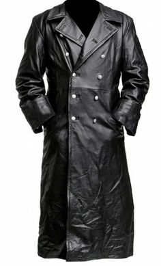 Men's Leather Jacket WW2 German Officer Trench Coat - Classic Vintage Uniform Black Leather Trench Coat, Black Leather Coat, Trench Coat Men, Leather Trench, Men's Leather Jacket, Mode Casual, Long Trench Coat, Trench Coat Black, Leather Trench Coat