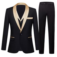 (eBay) Find many great new & used options and get the best deals for Men's Performance Dress Suit One Button Coat+Pants Performance Suit Set 3 pics at the best online prices at eBay! Free shipping for many products! Wedding Suits Men Black, Best Wedding Suits, Homecoming Suits, Prom For Guys, Prom Suits For Men, Gold Suit, Mens Fashion Wedding, Wedding Suits Groom, West Wedding