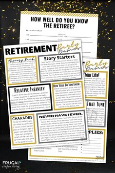 the retirement story starter is shown with gold confetti around it and text that reads, how well do you know