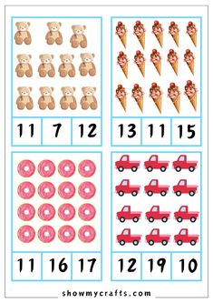 the printable worksheet for numbers 1 - 10 with teddy bears and ice cream