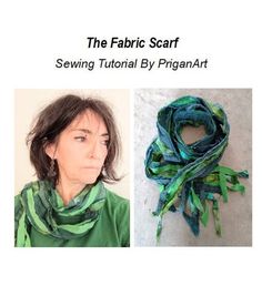 the fabric scarf is being used to make a scarf with strips of yarn on it