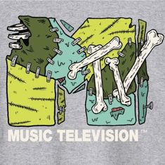 a grey shirt that says music television with bones and bones in the middle of it