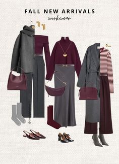 Colour Combinations Fashion, Burgundy Outfit, Belted Sweater, Winter Fashion Outfits Casual, Fall Capsule Wardrobe, Wardrobe Outfits, Trendy Fall Outfits, Grey Outfit