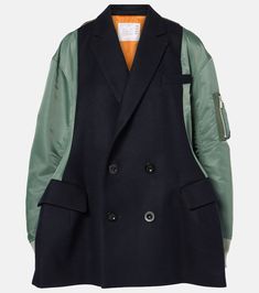 Find SACAI Wool-blend Quilted Coat on Editorialist. Material: 100% wool. Care instructions: dry clean. Made in Japan. Designer color name: D/Navy x Khaki x Beige. Material II: 100% nylon. Lining: 100% cupro. Filling: 100% polyester. Closure: double-breasted (four buttons). Pockets: flap pockets, breast pocket, zipped pocket, buttoned pocket. Designer Wool Peacoat For Work, Navy Wool Outerwear For Office, Blue Wool Peacoat For Work, Tailored Blue Wool Coat For Work, Designer Navy Outerwear For Work, Twill Coat, Fall 24, Quilted Coat, Wool Blend Coat