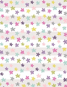 an image of colorful flowers on white paper with pink, yellow and blue stripes in the background