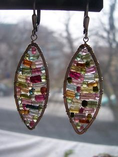 Multicolored Tourmaline Drop Earrings Stained Glass Earrings | Etsy Handmade Tourmaline Dangle Earrings, Tourmaline Multi-stone Earrings For Gift, Tourmaline Multi-stone Earrings As Gift, Multi-stone Tourmaline Earrings As A Gift, Tourmaline Teardrop Gemstone Earrings, Teardrop Tourmaline Gemstone Earrings, Mosaic Earrings, Silversmithing Jewelry, Stained Glass Earrings