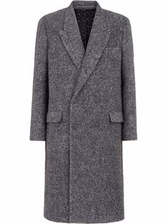 Grey alpaca wool double-breated button coat from FENDI featuring classic lapels, double-breasted button fastening, long sleeves, chest welt pocket and two front flap pockets. | Fendi Double-Breated Button Coat Grey Wool Coat, Alpaca Coat, Grey Pea Coat, Mens Wool Coats, Herringbone Coat, Gray Wool Coat, Basket Sport, Boucle Coat, Reversible Coat