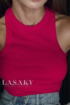 Lasaky - V-Neck Cotton Sleeveless Ribbed Striped Casual Top in Knit Fabric Red Ribbed Sleeveless Crop Top, Red Sleeveless Ribbed Crop Top, Sleeveless Knit, Color Fabric, Fabric Names, Casual Top, Top Casual, Cotton Tops, Stripes Design