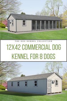 the 12x42 commercial dog kennel for 8 dogs is shown in two different views