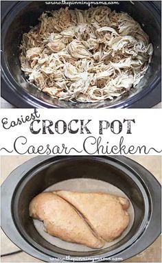 crock pot casserole with chicken in it and an image of the crock pot