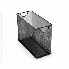 a black mesh bin with two compartments