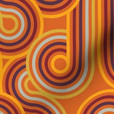 an orange and blue abstract background with wavy lines in the center, as well as circles