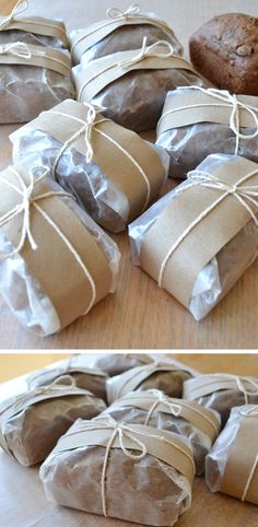 there are many rolls wrapped in brown paper