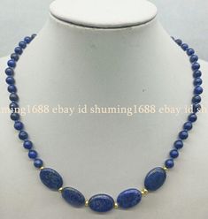 Store Categories Store Categories Other Beautiful 6mm Round & 13x18mm Oval Blue Lapis Lazuli Gemstone Beads Necklace 18" Product Description Item Description: Size : 6mm 13x18mm Quantity:  1 Pcs Length: 18" Condition: New If you want to buy more , please contact us . Thanks ! &&&&: Sale the items does not include box.   Payment We accept only PayPal payment. A non-payment dispute will be opened if full payment is not received after 14 days of auction. Delivery details Item will be shipped within Gemstone Beaded Necklace, Bead Jewellery, Fashion Jewelry Necklaces, Lapis Lazuli, Fashion Watches, Beaded Earrings, Gemstone Beads, Jewelry Watches, Beaded Jewelry