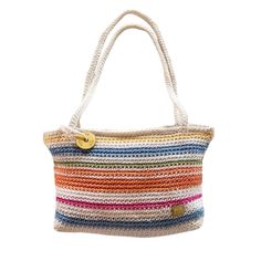 The Sak Crochet Mini Pastel Multi Colored Striped Hand Bag - The Sak Classic Mini - New Without Tags - Non Smoking Home Zipper Closure 1 Inner Zipper Pocket 2 Mini Open Pockets On Other Side Metal & Enamel Fob / Keychain Colors: White * Pink * Blue * Green * Orange * Yellow Approx 9-10” Width Approx 6” Height Without Strap Approx 15” Height With Strap Included Everyday Spring White Crochet Bag, Everyday White Crochet Bag, White Crochet Bag For Everyday, White Crochet Bag For Everyday Use, White Summer Crochet Bag For Everyday, White Summer Crochet Bag For Everyday Use, Casual Multicolor Crochet Straw Bag, White Crochet Shoulder Beach Bag, Spring Everyday Multicolor Crochet Bag