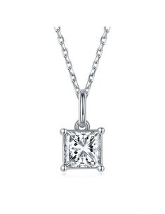 Cauer rhodium plated solitaire cut princess diamond pendant necklace Fine Jewelry Princess Cut Cubic Zirconia Necklace, Fine Jewelry Cubic Zirconia Princess Cut Necklace, Anniversary Princess Cut Silver Necklace, Silver Princess Cut Necklaces For Anniversary, Silver Princess Cut Necklace For Anniversary, Square Solitaire Cubic Zirconia Necklace With Diamond Cut, Cubic Zirconia Solitaire Necklace With Square Pendant, Cubic Zirconia Square Pendant Solitaire Necklace, Fine Jewelry Princess Cut Single Diamond Necklace