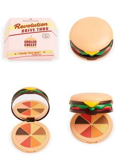 Food Makeup Products, Cartoon Makeup Products, Weird Makeup Products, Unique Makeup Packaging, Themed Makeup Products, Tasty Burger, Makeup Packaging, I Heart Revolution