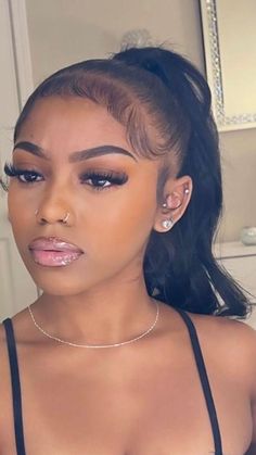 Easy Short Hairstyles For Black Women, Natural Yaki Hairstyles, Justine Skye Ear Piercings, Everyday Makeup Black Women Natural, Photo Shoot Poses Black Women, Siren Eye Makeup Black Women, No Eyeshadow Makeup Look Black Women, Everyday Makeup Looks For Black Women, Calm Makeup Looks