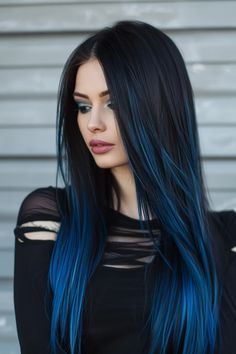 Blue Hair Highlights, Highlights Hairstyles, Straight Black Hair, Blue Highlights, Hair Color Blue