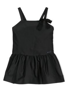 black silver-tone logo plaque to the front square neck sleeveless flared full lining straight hem concealed rear zip fastening Dress With Jean Jacket, Girls Casual Dresses, Baby Boy Accessories, Dolce And Gabbana Kids, Kids Jordans, Stella Mccartney Kids, Skirted Swimwear, Casual Girl, Jeans Dress