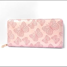 This Adorable Wallet Features A Zippered Closure, Many Credit Card Slots, Zippered Coin Compartment, A Trendy Butterfly Embossed Print, Gold-Tone Zippered Handle With A Pink Zipper, And Is Very Spacious For A Wallet. Brand New In Original Manufacturers Wrapping Measurements: Apprx 4” X 7.5” Material: 100% Pu Faux Vegan Leather Embossed Printing, Cute Wallpaper Backgrounds, Pink Butterfly, Pink Leather, Pink Bag, Embossed Leather, Emboss, Wallpaper Backgrounds, Pink And Gold