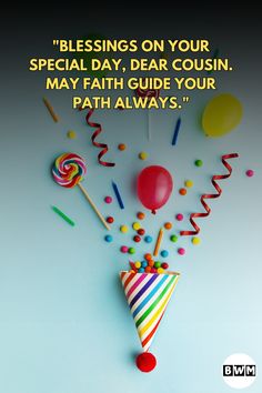 a birthday card with balloons and confetti in the shape of a party hat