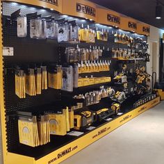 a display in a store filled with different types of tools and accessories for sale on shelves