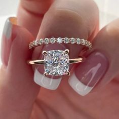 Solitaire Ring Sets/ 2.00 CT Cushion Cut Colorless Moissanite Engagement Ring/ Cushion Cut Wedding Ring Sets/ Cushion Cut 14K Rose Gold Ring 💎 𝐒𝐓𝐎𝐍𝐄 𝐈𝐍𝐅𝐎𝐑𝐌𝐀𝐓𝐈𝐎𝐍: ✪ Center Stone Type: Moissanite or Simulated Diamond ✪ Center Stone Shape: Cushion Cut  ✪ Center Stone Weight: 2.00 CT (App. 7 mm.) ✪ Band Stone Type: Moissanite or Simulated Diamond ✪ Band Stone Shape: Round Cut ✪ Color: D/E (Colorless) ✪ Clarity: IF (Internally Flawless) ✪ Cut Grade: Excellent ● 𝐌𝐄𝐓𝐀𝐋 𝐃𝐄𝐓𝐀𝐈? Cushion Cut Wedding Ring, Moissanite Engagement Ring Cushion, Engagement Ring Cushion Cut, Cushion Cut Wedding Rings, Engagement Ring Cushion, Moissanite Engagement Ring Cushion Cut, Solitaire Ring Set, Ring Cushion, Engagement Rings Cushion