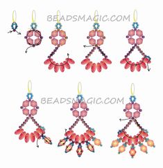 beaded earrings with flowers and beads hanging from hooks on the end of each ear