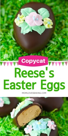 Homemade chocolate covered peanut butter Easter eggs recipe with royal icing flowers on top. Easter Egg Peanut Butter Cups, Chocolate Peanut Butter Eggs Homemade, Diy Peanut Butter Easter Eggs, Reese Eggs Homemade, Reese’s Peanut Butter Eggs, Peanut Butter Eggs With Cream Cheese, Homemade Reese’s Eggs, Diy Reeses Eggs, Reese’s Eggs