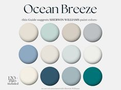 the ocean breeze color palette is shown in different shades