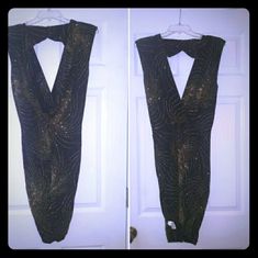 Black And Gold Party / Cocktail Dress , Still Has A Tag . Never Been Used No Stain, Size S/M Stretch V-neck Evening Dress For Party, Stretch Evening Dress For Party Season Night Out, Stretch Evening Dress For Night Out Party Season, Stretch Evening Dress For Night Out In Party Season, Festive Glamorous Evening Dress For Night Out, Glamorous Festive Evening Dress For Night Out, Dressy Holiday Mini Dress For Evening, Festive Fitted Evening Mini Dress, Fitted Party Dress For Night Out