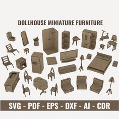 Introducing our delightful Laser Cut Dollhouse Furniture collection! 🏠✨ Crafted with care from 3mm wood, these mini furniture pieces are perfect for children's dollhouses.  Our digital files come in SVG, DXF, and CDR formats, compatible with Glowforge and other laser cutting machines. 💻🔨 Let your imagination run wild as you create charming dollhouse interiors with ease. 🎨💫 Download our laser cutting templates and bring endless fun to playtime! 🛠🎉 *File formats CDR PDF DXF SVG AI EPS Thank Free Svg Files For Cricut Dollhouse, Dollhouse Furniture Plans, Dollhouse Interiors, Glowforge Files, Mini Furniture, Dolls House Interiors, Miniature Furniture, Laser Cut Files, Furniture Pieces