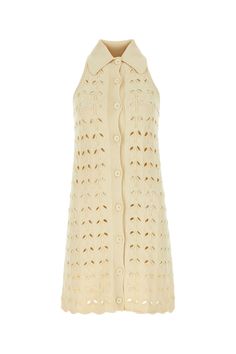 Exterior: 62% Viscose 38% Nylon Crochet Short Dresses, Sleeveless Knit Dress, Herno Jacket, Crochet Short, Scallop Hem, Band Collar, White Crochet, Ivory White, Lady Dior