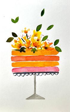 a drawing of a cake with flowers on top