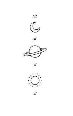 three planets and the sun are shown in black ink on a white background, as well as