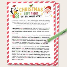 a christmas letter to santa is shown on a red and white striped paper with a green pen