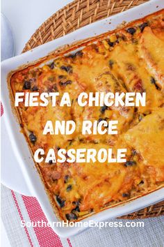 a casserole dish with chicken and rice in it