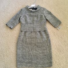 Tweed Boucle Luxurious Pure Silk Lined Dress Back Zip Closure 3/4 Sleeves, Sexy And Feminine Nwt Fitted Dress With 3/4 Sleeves For Winter, Winter Workwear Dresses With 3/4 Sleeves, Fitted Long Sleeve Tweed Dress For Office, Pure Silk Dress, Sheer Jacket, Pink Seersucker, Patterned Midi Dress, Petite Sweaters, Midi Sundress